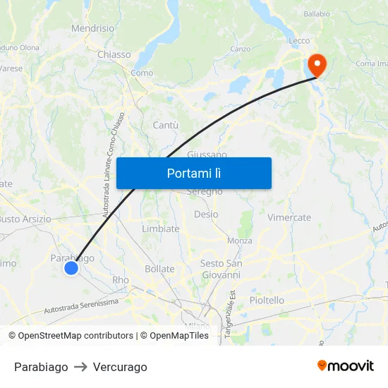 Parabiago to Vercurago map