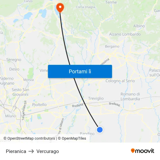 Pieranica to Vercurago map