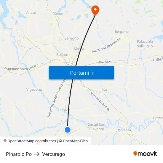 Pinarolo Po to Vercurago map