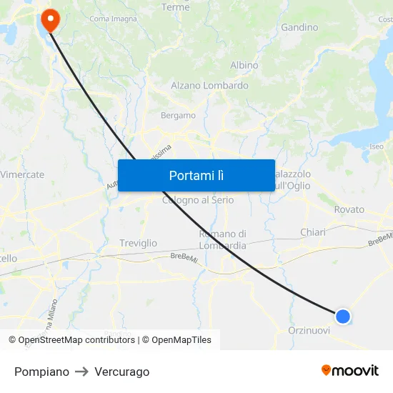 Pompiano to Vercurago map