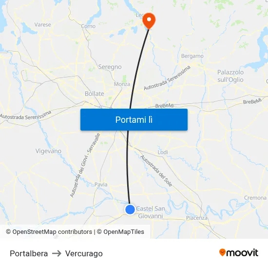 Portalbera to Vercurago map