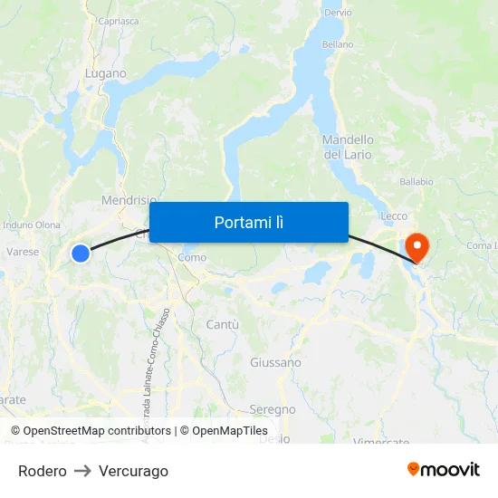 Rodero to Vercurago map