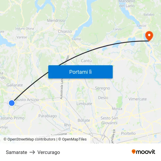 Samarate to Vercurago map