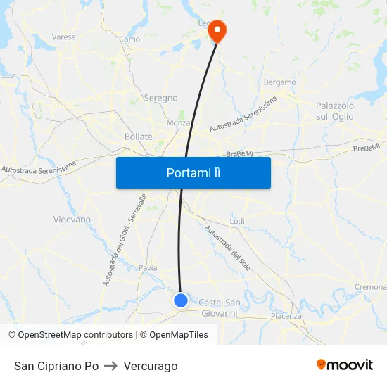 San Cipriano Po to Vercurago map