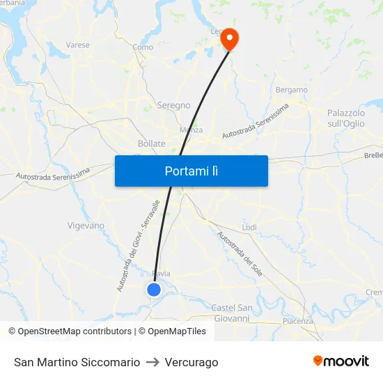 San Martino Siccomario to Vercurago map