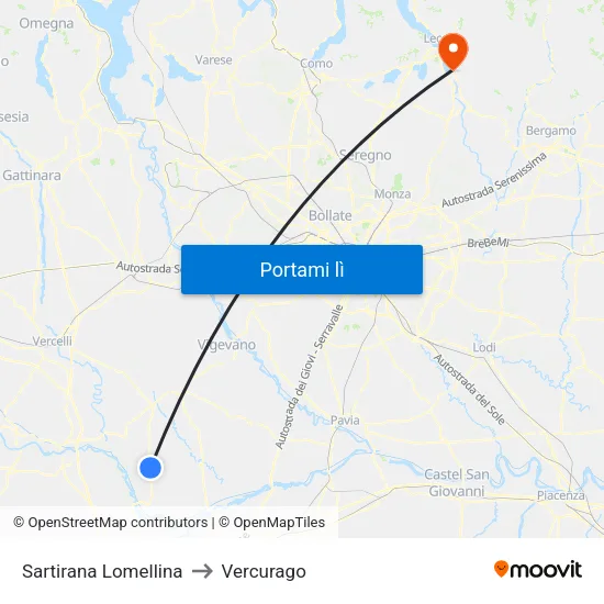 Sartirana Lomellina to Vercurago map