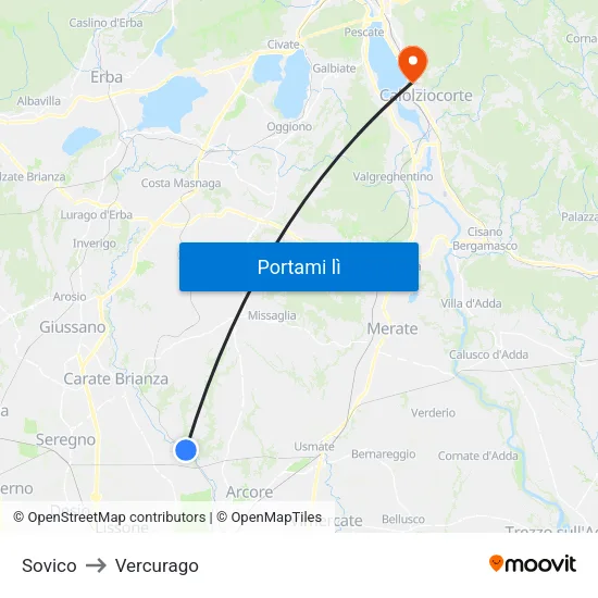 Sovico to Vercurago map