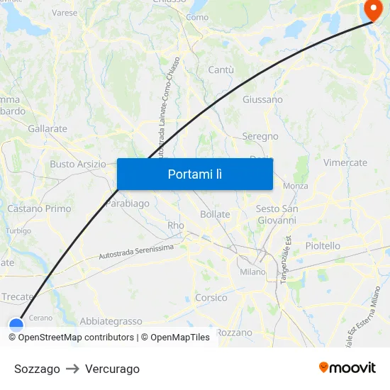 Sozzago to Vercurago map