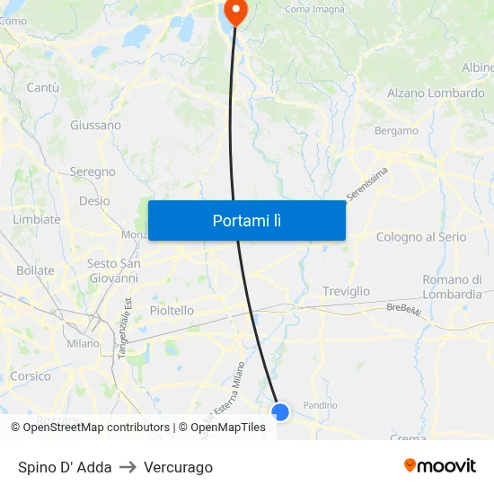 Spino D' Adda to Vercurago map