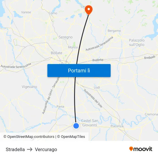Stradella to Vercurago map