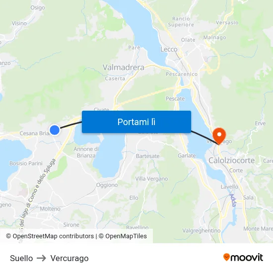 Suello to Vercurago map