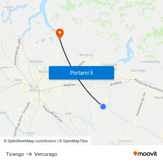 Ticengo to Vercurago map