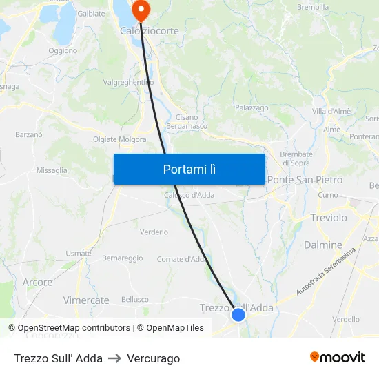 Trezzo Sull' Adda to Vercurago map