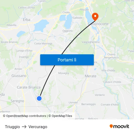Triuggio to Vercurago map