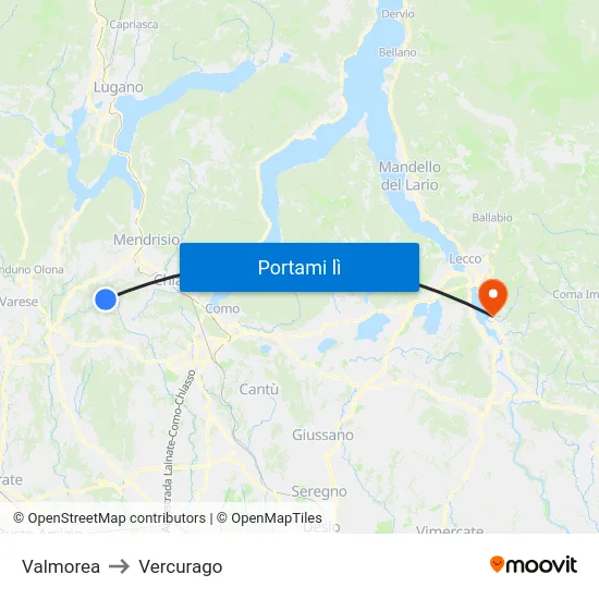 Valmorea to Vercurago map