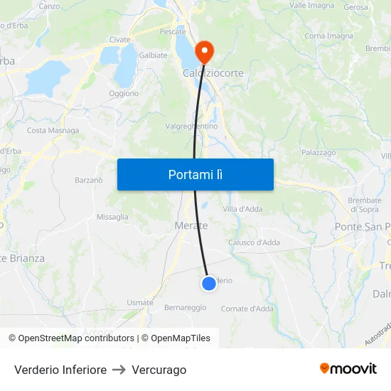 Verderio Inferiore to Vercurago map