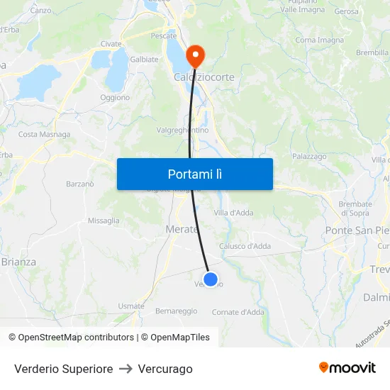 Verderio Superiore to Vercurago map