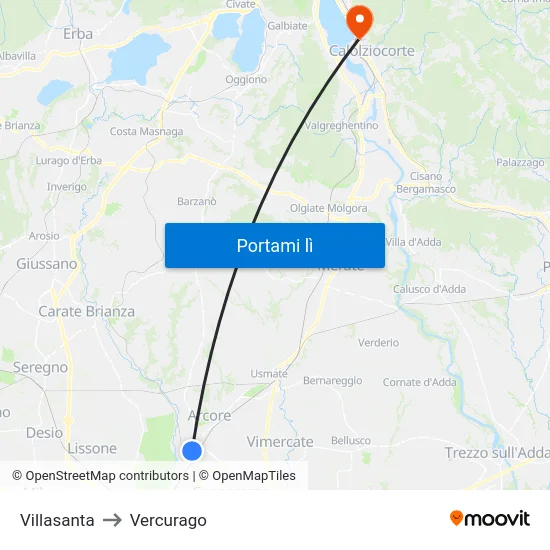 Villasanta to Vercurago map