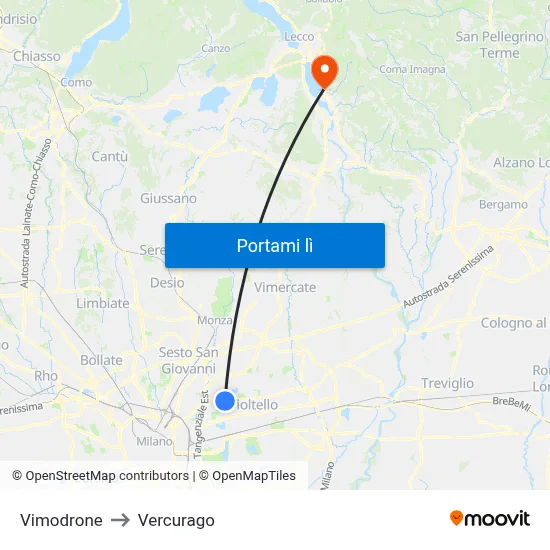 Vimodrone to Vercurago map
