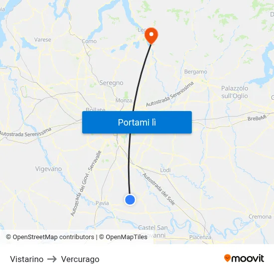 Vistarino to Vercurago map