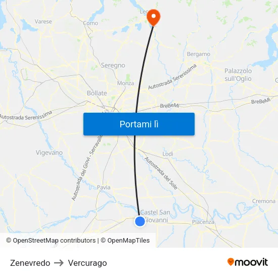 Zenevredo to Vercurago map