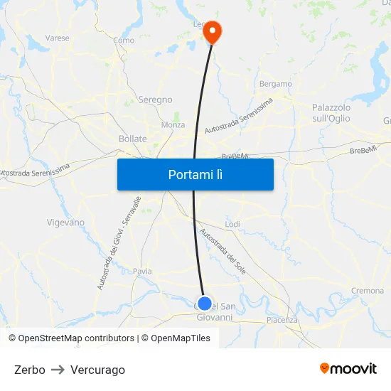 Zerbo to Vercurago map