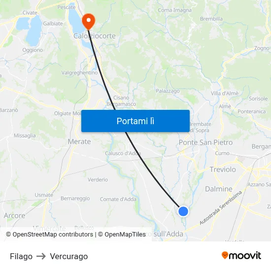 Filago to Vercurago map
