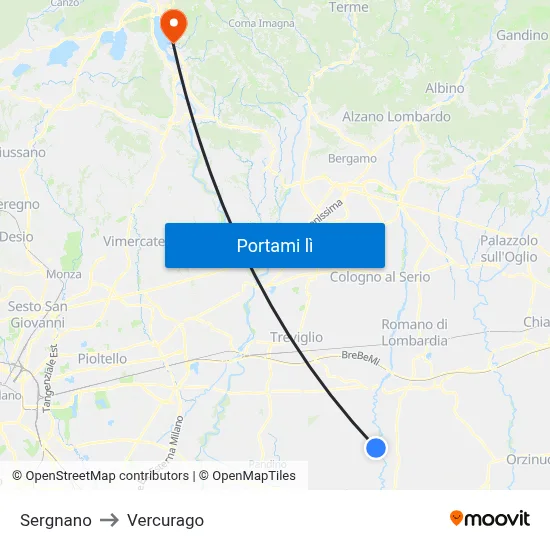 Sergnano to Vercurago map