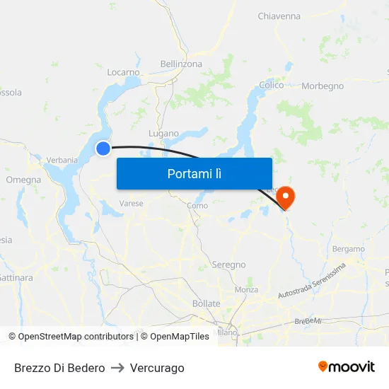 Brezzo Di Bedero to Vercurago map