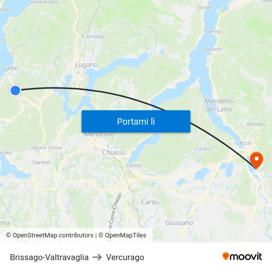 Brissago-Valtravaglia to Vercurago map