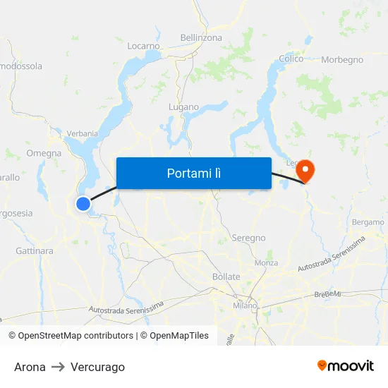 Arona to Vercurago map