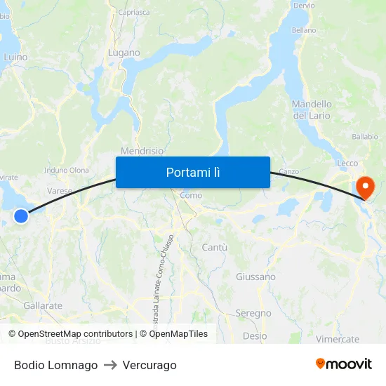 Bodio Lomnago to Vercurago map