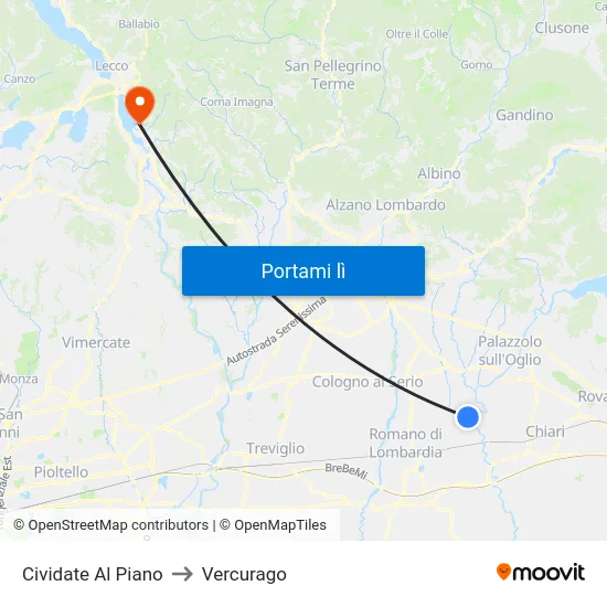 Cividate Al Piano to Vercurago map