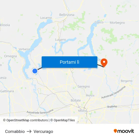 Comabbio to Vercurago map