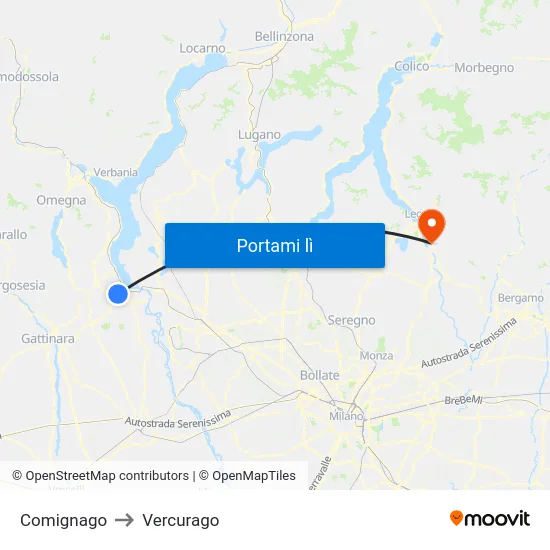 Comignago to Vercurago map