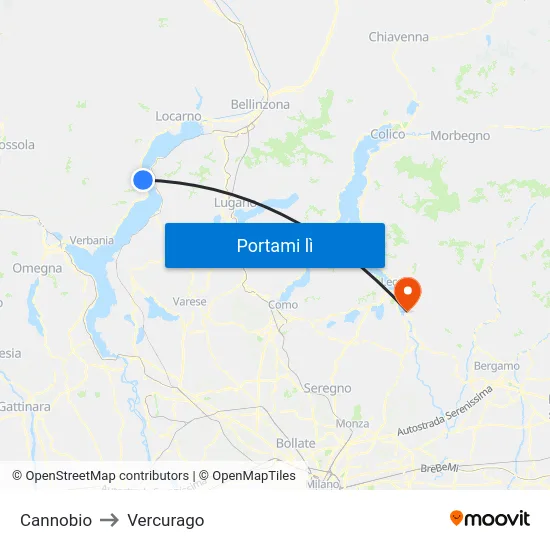 Cannobio to Vercurago map