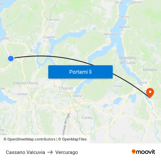 Cassano Valcuvia to Vercurago map