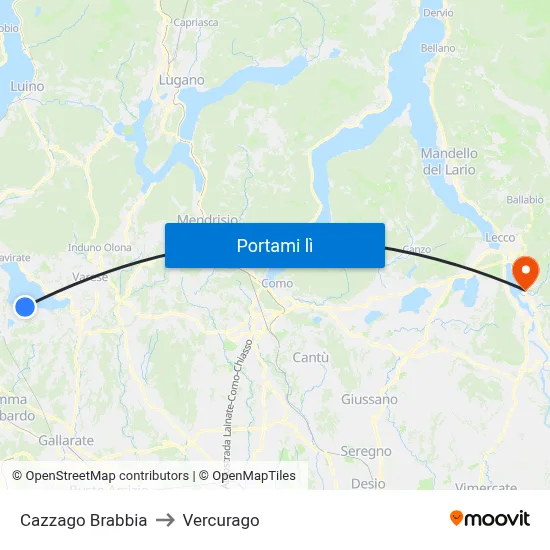 Cazzago Brabbia to Vercurago map