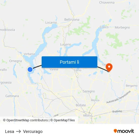 Lesa to Vercurago map