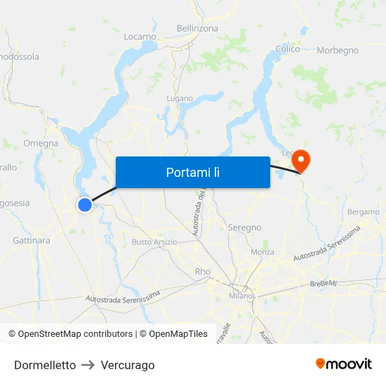 Dormelletto to Vercurago map