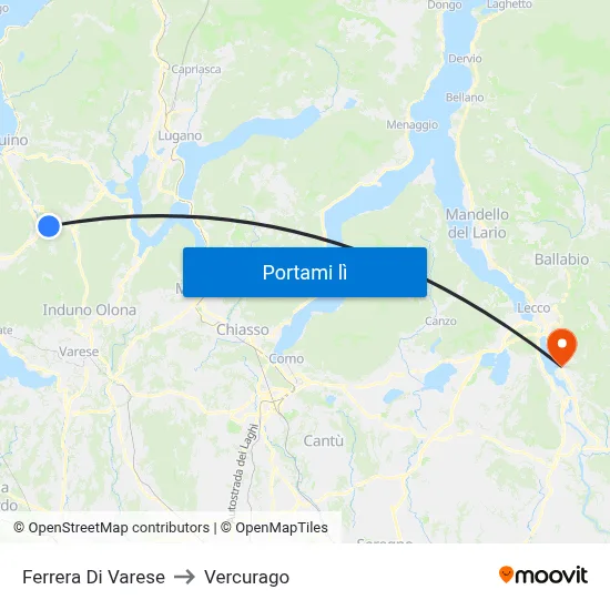 Ferrera Di Varese to Vercurago map