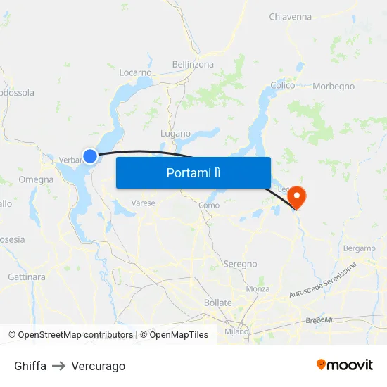 Ghiffa to Vercurago map