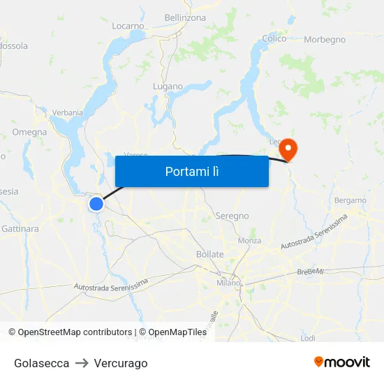 Golasecca to Vercurago map