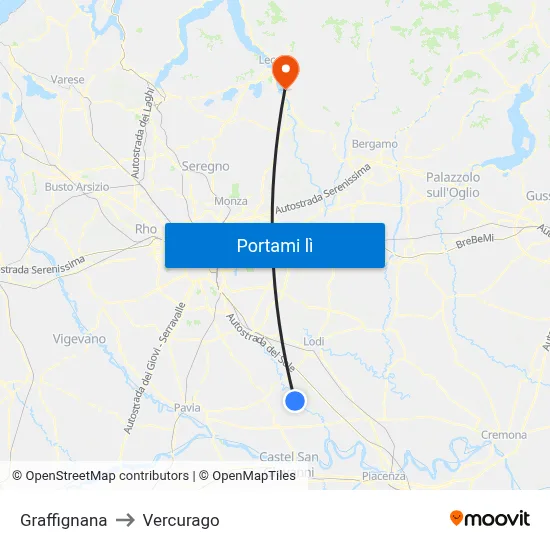 Graffignana to Vercurago map