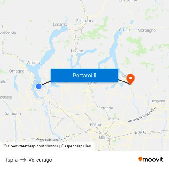 Ispra to Vercurago map