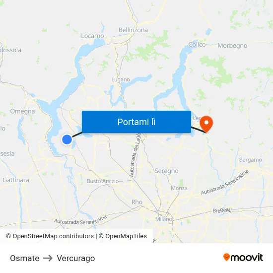 Osmate to Vercurago map
