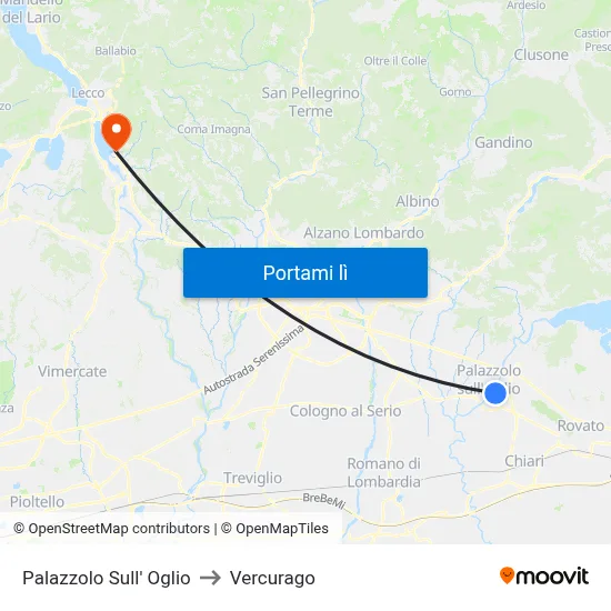 Palazzolo Sull' Oglio to Vercurago map