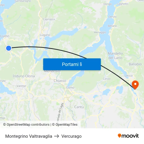 Montegrino Valtravaglia to Vercurago map