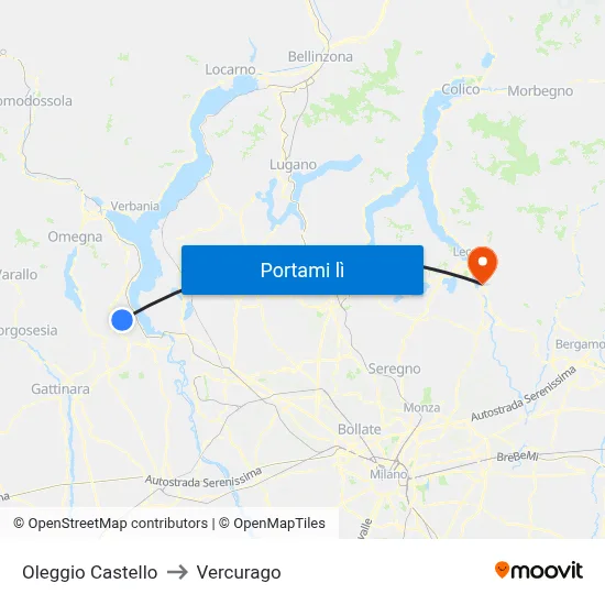Oleggio Castello to Vercurago map