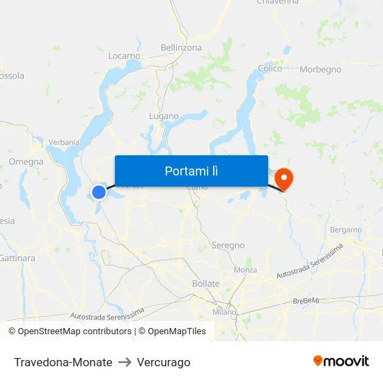 Travedona-Monate to Vercurago map